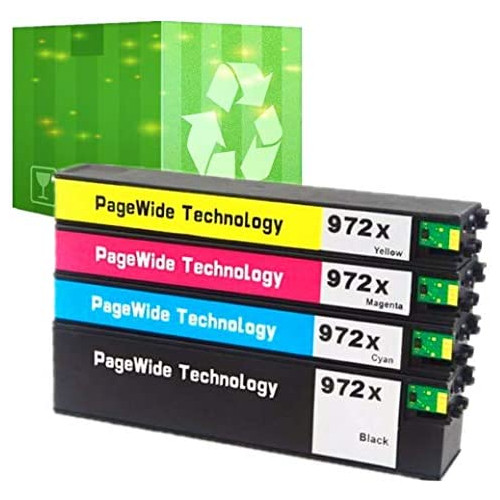 J2INK 4 Pack High Yield Ink Cartridge Replacement for HP 972X HP 972 PageWide Ink Cartridge Black Cyan Magenta Yellow F6T84AN L0R98AN L0S01AN L0S04AN