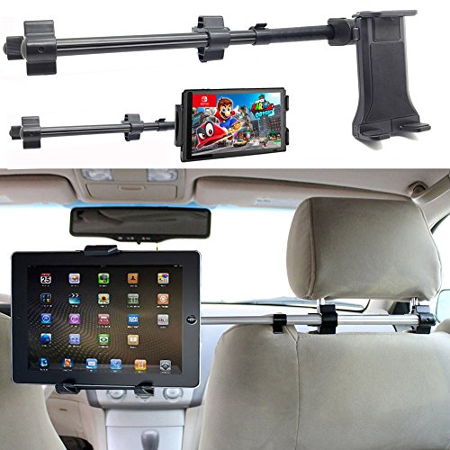 ChargerCity Premium Center Extension Car Seat Headrest Mount w/ Universal Tablet Cradle Holder for i Pad Air Pro 12.9 Mini Galaxy Tab Surface Pro Switch Smartphones (Fits All 7 - 12 inch Screens)