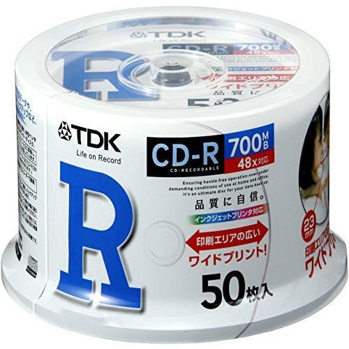 TDK 데이터용CD-R 700MB 48배속 대응 화이트 와이드 프린터 블루 50 매spindle CD-R80PWDX50PA