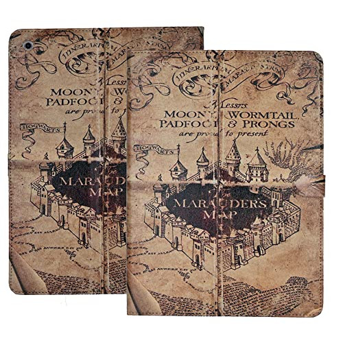 YHB Case for iPad Air 9.7-inch, Premium PU Leather Slim Folding Stand Shell Multiple Viewing Angles Cover for ipad Air 1th (2013 Release), Marauders Map Vintage