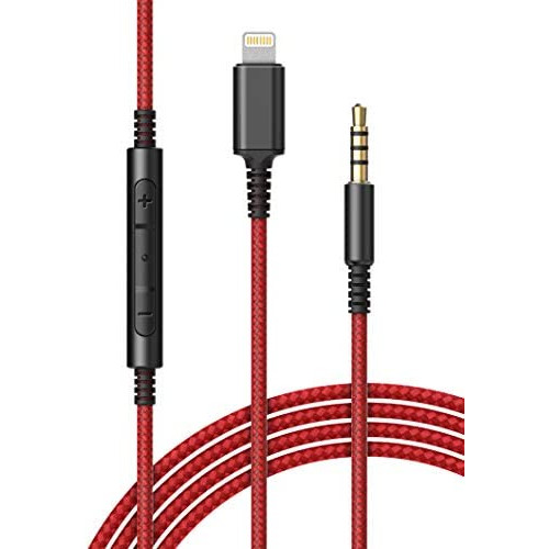(Apple MFi Certified) Replacement Headphone Cable with iPhone Lightning Connector (3.5mm) Audio Aux Cord with Mic & Volume Control Remote (Compatible with Beats/Sony/Sennheiser and Audio Tech)