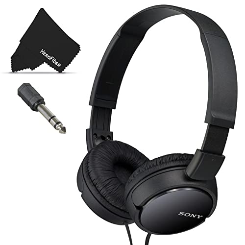 Sony MDRZX110 ZX Series Stereo Headphones (Black) with 3.5mm Mini Plug to 1/4 inch Headphone Adapter & HeroFiber Ultra Gentle Cleaning Cloth