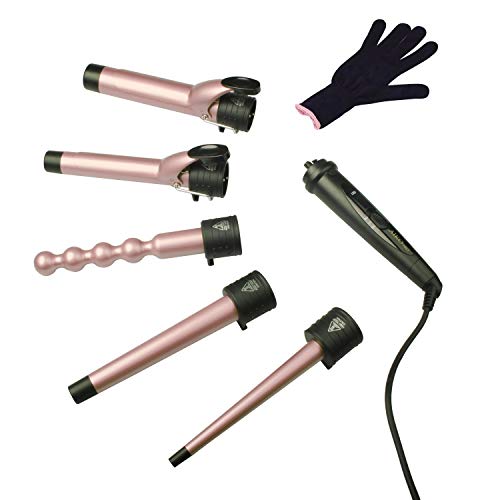 AIKO PRO 5 in 1 Advanced Titanium Curling Iron Wand Set with 5 Interchangeable Barrels Hair Curlers and Heat Resistant Glove