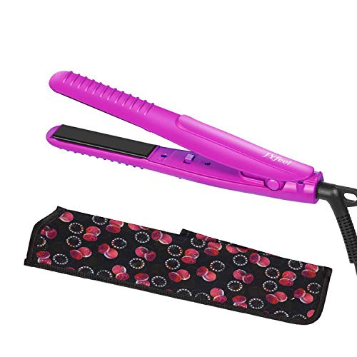 JYfeel Mini Travel Flat Iron 2/3 inch Dual Voltage Ceramic Tourmaline Small Hair Straightener instant Heat Up to 430℉ Mini Straightener For Short Hair with Travel Case