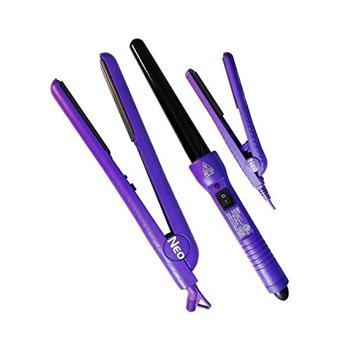 Neo Complete Full Set W/Hair Straightener + 25-18mm Curling Iron + Mini Iron Purple