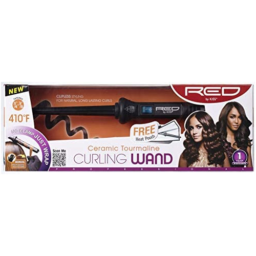 Kiss Products Red Tapered Curling Wand 1"-1/2" 1.2 Pound With Heat Resistant Glove and Pouch