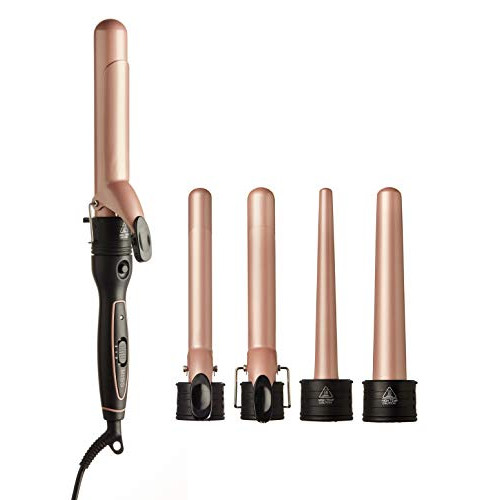 Kiss 5 in 1 Interchangeable Ceramic Tourmaline Curling Wand and Iron set with Heat Resistant Glove- Dual Voltage 110-120V Curling Iron Set For All Hair Types