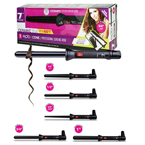 Tyche Profesional Curling Rod SLIM CONE 3/8 to 3/4 INCH Curling iron hair curler straightener shiny hair smooth hair frizz free hair Teflon coated coated barrel aluminum mess free hair waves hair curls rounded curls eliminates crimp