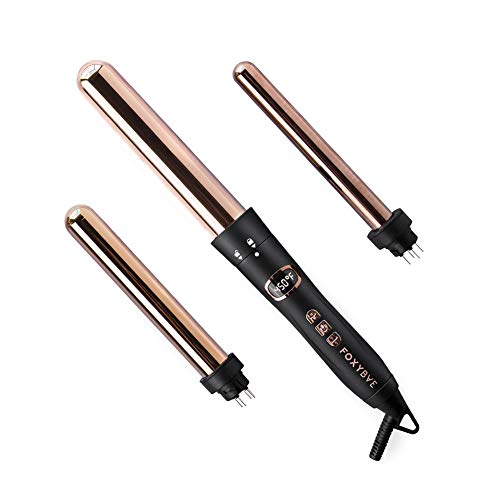 FoxyBae Rose Gold 3-in-1 Curling Wand - Ionic Professional Curling Iron with Negative Ion & Temperature Control