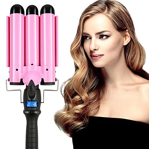3 Barrel Curling Iron Hot Tools Curling Iron 25mm Hair Waver Curler 1 inch Ceramic Hair Curling Wand for Deep Waves Pink