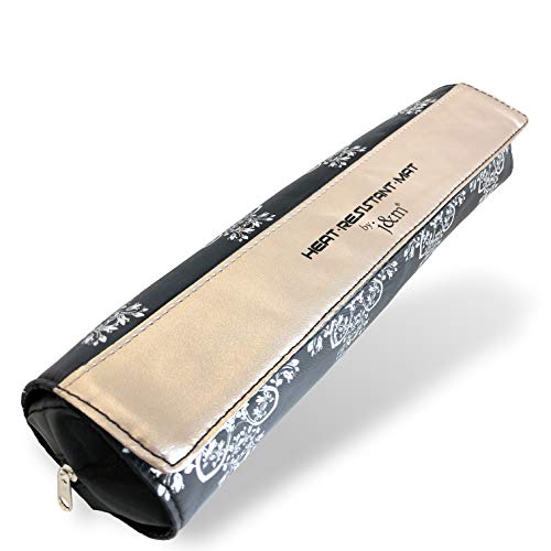 Hair Straighteners Vegan Leather Case & Roll Mat by j&m - Stylish Pouch & Zip-Up Bag with Detachable Mat for Protecting Surfaces - Fits ghd, BaByliss & Others (Rose Gold)