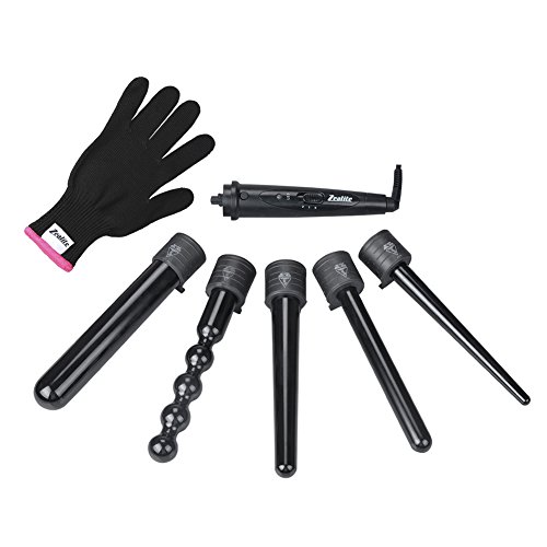 Curling Iron Set Zealite 5 in 1 Luxurious Hair Curling Wand Set Hair Wand with Free Heat Resistant Glove Black