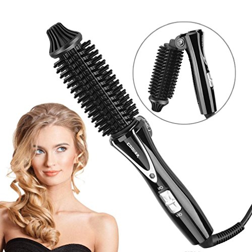 Foldable Mini Hair Curling Brush Electric Heated Ceramic Anti Scald Negative Ionic Hair Curler For Silky Hair Hot StylingBlack