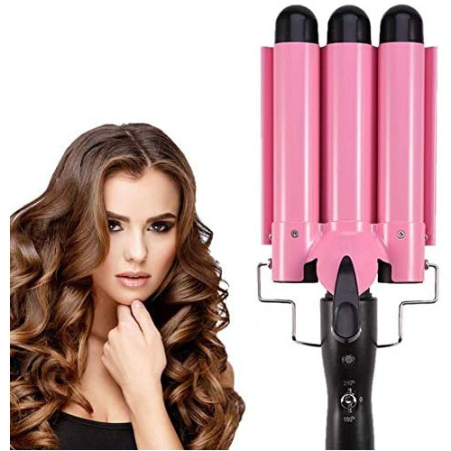 MODVICA 3 Barrel Curling Iron Wand 25mm Hair Waver Curling Iron Temperature Adjustable Portable Ceramic Hair Curling Iron Heats Up Quickly Pink
