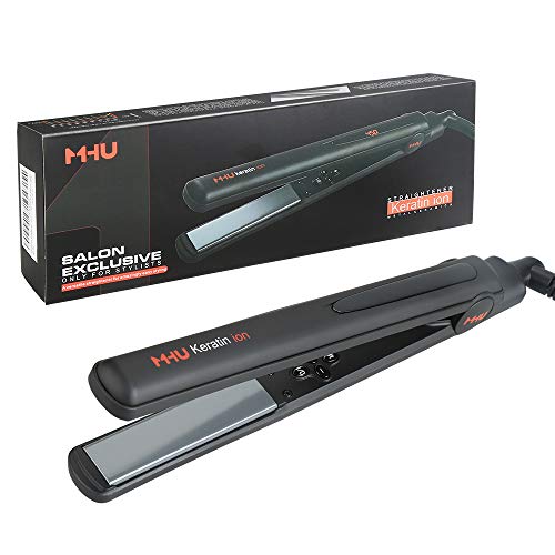 MHU Professional Salon Flat Iron with 1 Inch Plate Ceramic Tourmaline Ionic Hair Straightener and Curler Auto Shot Off