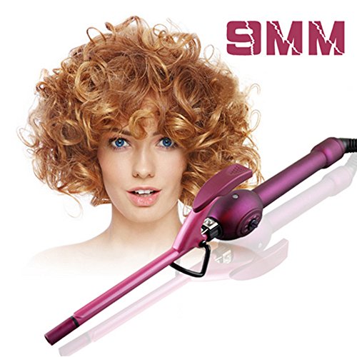 Hann 9mm Unisex Curling Iron Wand Professional Super Tourmaline Ceramic Barrel Small Slim Tongs Hair Roller Curler Crimper Iron New styling wand for Travel Vacation Best Mother GiftSuper Slim 9mm