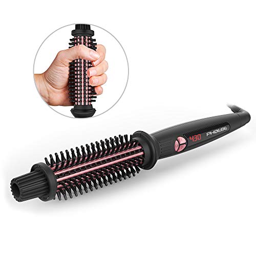 PHOEBE Curling Iron BrushDual Voltage Travel-friendly 1 Inch Tourmaline Ceramic Ionic Hair Curler Hot BrushAnti-scald Instant Heat Up Curling Wand with Teeth Styling Brush