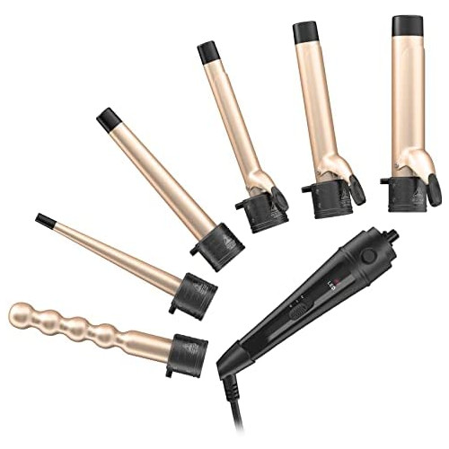 6-IN-1 Curling Iron Professional Curling Wand Set Instant Heat Up Hair Curler with 6 Interchangeable Ceramic Barrels 0.35 to 1.25 and 2 Temperature Adjustments Heat Protective Glove & 2 Clips
