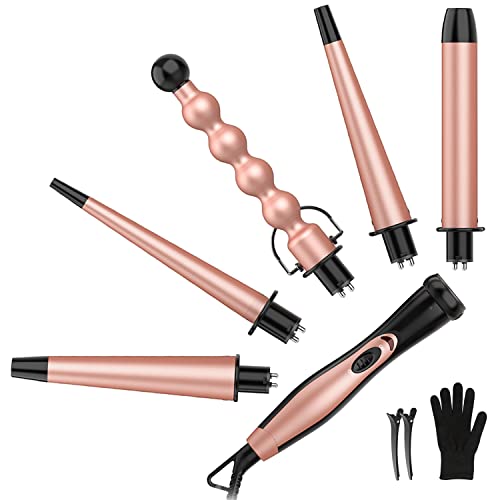 BESTOPE 5 in 1 Ceramic Curling Iron Wand Set with 5 Interchangeable Ceramic Barrels 0.35 to 1.25 and Heat Resistant Glove - Rose Gold