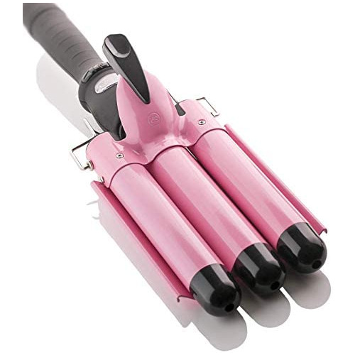 Alure Three Barrel Curling Iron Wand with LCD Temperature Display - 1 Inch Ceramic Tourmaline Triple Barrels Dual Voltage Crimping Tool Best Hair Waver for Beachy/Frizz Free Waves Gold