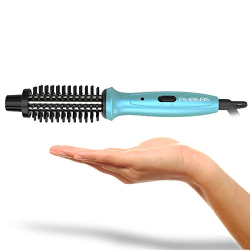 Mini Curling Iron PHOEBE Hair Brush for Travel 3/4 Inch Dual Voltage Ceramic Tourmaline Ionic Hot Curler Brush with Traveling Bag for Europe Professional Heated Brush Styler for Short Hair