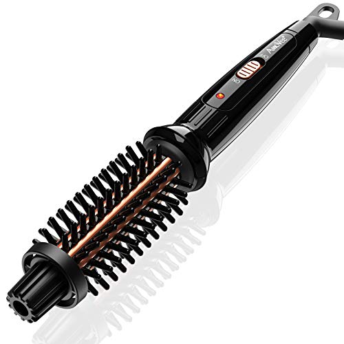 AmoVee Curling Iron Brush Ceramic Tourmaline Ionic Hair Curling Wand Volumizing Hot Brush with 1 Inch Barrel & Anti-Scald Bristles for All Hair Types Dual Voltage Instant Heat