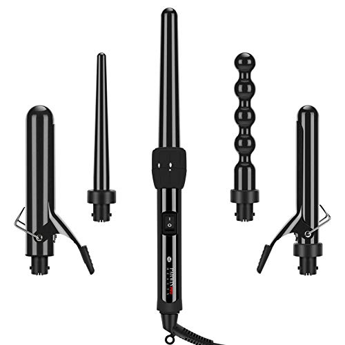 PARWIN PRO Ceramic 5-in-1 Curling Irons Wand Set with Diamond Tourmaline 5 Interchangeable Barrels Dual Voltage PTC Heating LED light Heat Protective Glove and Travel bag