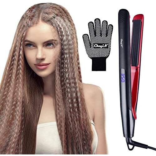 Hair Crimper inkint Crimping Irons Hair Wavers Hair Straighteners with 4 Interchangeable Tourmaline Ceramic Plate Adjustable Temperature for All Hair Types