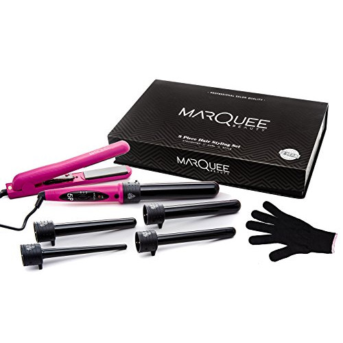 Deluxe Professional Beauty 8 Piece Interchangeable Flat and Curling Iron Set - Instant Hair Straightener, Professionally Curl Your Hair