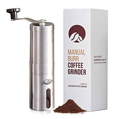 JavaPresse Manual Coffee Grinder with Adjustable Setting - Conical Burr Mill & Brushed Stainless Steel