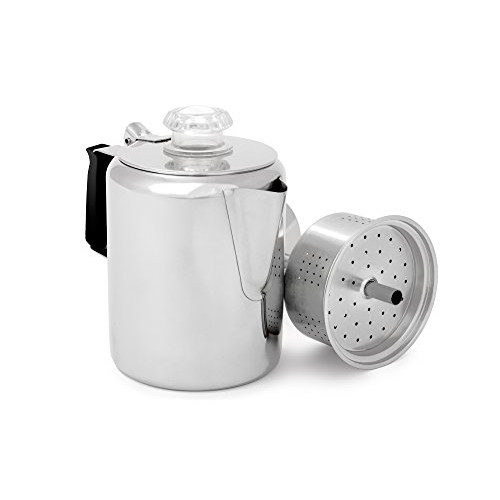 GSI Outdoors Percolator Coffee Pot I Glacier Stainless Steel with Silicone Handle for Camping and Backpacking, for Individuals and Groups, Stove Safe