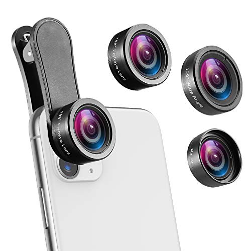 AMIR Phone Camera Lens, 180&deg; Fisheye Lens, 25X Macro Lens, 0.36X Wide Angle Lens, Clip-On 3 in 1 Cell Phone Camera Lens for iPhone 7 8 X 7 Plus 6, Samsung, Other Smartphones