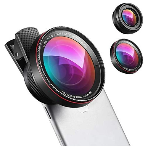(New) Phone Camera Lens, 0.6X Super Wide Angle Lens, 15X Macro Lens, 2 in 1 Clip-On Cell Phone Lens Kit for iPhone, Samsung, Other Smartphones