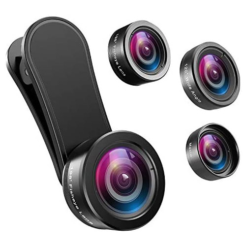 Criacr Phone Camera Lens, 198°Fisheye Lens, 120° Super Wide Angle Lens, 20X Macro Lens, for Tik Tok, Vlog Video, Clip on Phone Lens for iPhone 12 12 Pro, 11, XS, XR 8 7 Plus 7, Samsung, Smartphones