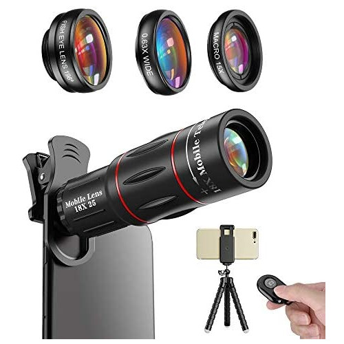 APEXEL Phone Photography Kit Flexible Phone Tripod, Remote Shutter, 4 in 1 Lens Set,18X Telephoto Lens, Fisheye, Macro & Wide Angle Lens for iPhone 12/11//XS Max/XR/ XS/X 8 7 Plus Samsung OnePlus