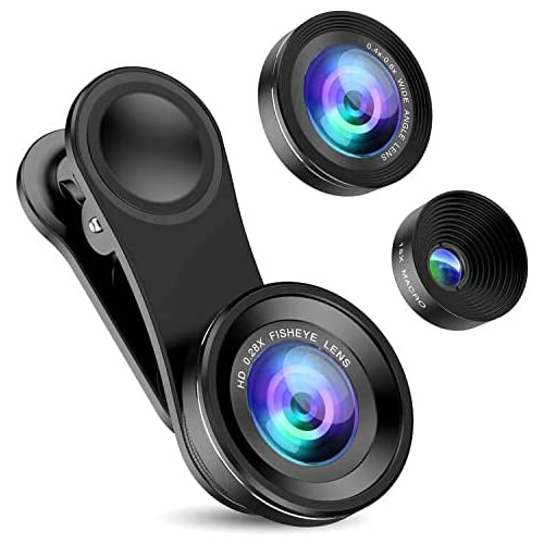 Criacr Phone Camera Lens (Upgraded Version), 3 in 1 Cell Phone Lens Kit for iPhone, Samsung, 180°Fisheye Lens, 0.6X Wide Angle Lens, 15X Macro Lens, for TIK Tok Video, Live Show, Video Chat, Vlog, etc