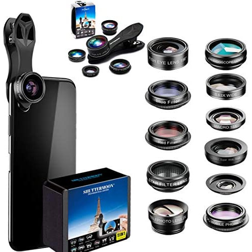 SHUTTERMOON UPGRADED Phone Camera Lens Kit for iPhone 12/11/Xs/R/X/8/7 Smartphones/Pixel/Samsung/Android Phones Camera. 2xTele Lens Zoom Lens+Fisheye Lens+Super Wide Angle Lens&Macro Lens+CPL (5 in 1)