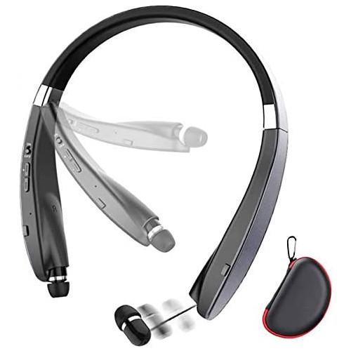 Foldable Bluetooth Headset Beartwo Lightweight Retractable Headphones for Sports&Exercise Noise Cancelling Stereo Neckband Wireless Headset with carry case