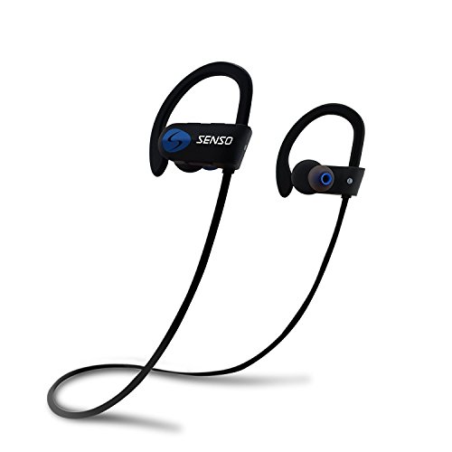 SENSO Bluetooth Headphones Best Wireless Sports Earphones w/Mic IPX7 Waterproof HD Stereo Sweatproof Earbuds for Gym Running Workout 8 Hour Battery Noise Cancelling Headsets Black Blue
