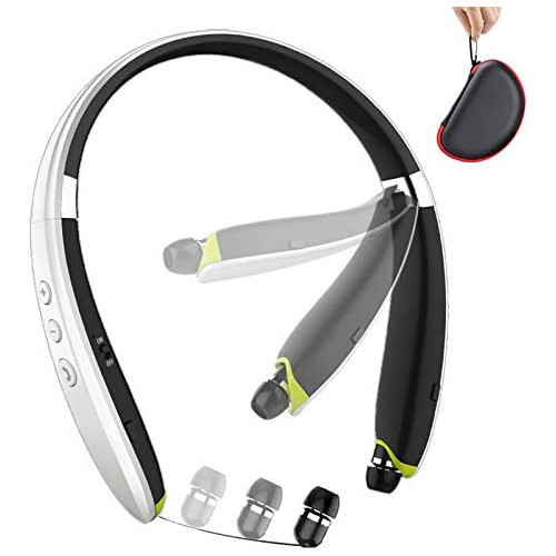Bluetooth Headphones BEARTWO Upgraded Foldable Wireless Neckband Headset with Retractable Earbuds Noise Cancelling Stereo Earphones with Mic for Workout Running Driving with Carry Case