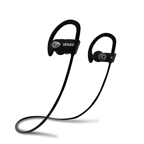 SENSO Bluetooth Headphones Best Wireless Sports Earphones w/Mic IPX7 Waterproof HD Stereo Sweatproof Earbuds for Gym Running Workout 8 Hour Battery Noise Cancelling Headsets Grey/Black Small