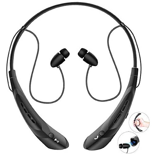 Bluetooth Neckband Headphones with Magnetic Earbuds, Flexible Wireless Bluetooth Headset with Mic Sports Headphones for Running HD Stereo Noise Cancelling Earphones for iPhone Samsung LG(Black)