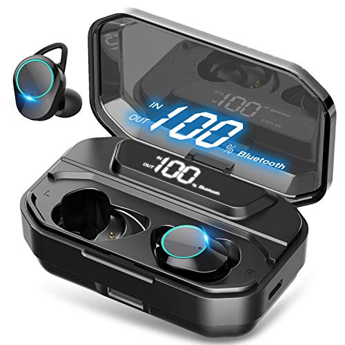 [2019 Ultimate] True Wireless Earbuds Bluetooth 5.0 Headphones IPX7 Waterproof Earphones for Sports 110H Playtime w/ 3300mAh Charging Case 3D Stereo Audio Touch Control in-Ear Headset w/Mic