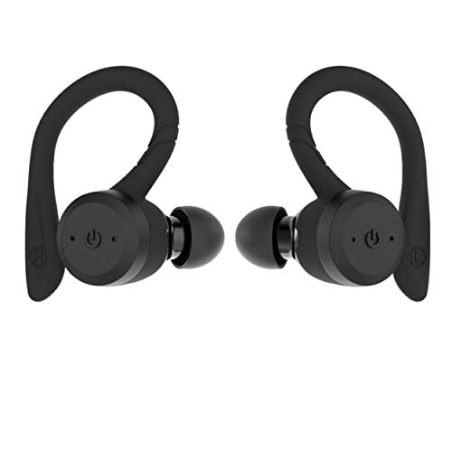 True Wireless Earbuds Bluetooth 5.0 Headphones, Sports in-Ear TWS Stereo Mini Headset w/Mic HiFi Bass IPX7 Waterproof, One Step Instant Pairing Case Noise Cancelling Earphones (Black)