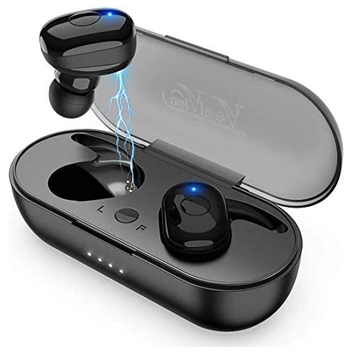 Vealvion Wireless Earbuds Bluetooth 5.0 Headphones IPX5 Built-in Mic in-Ear Earphones with Deep Bass Hi-Fi Sound with 500mAh Portable Charging Case for Sports Running Black