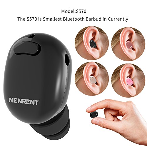 NENRENT S570 Bluetooth Earbud Smallest Mini Invisible V4.1 Wireless Headset Headphone Earphone with Mic Hands-Free Calls for iPhone iPad Samsung Galaxy LG HTC