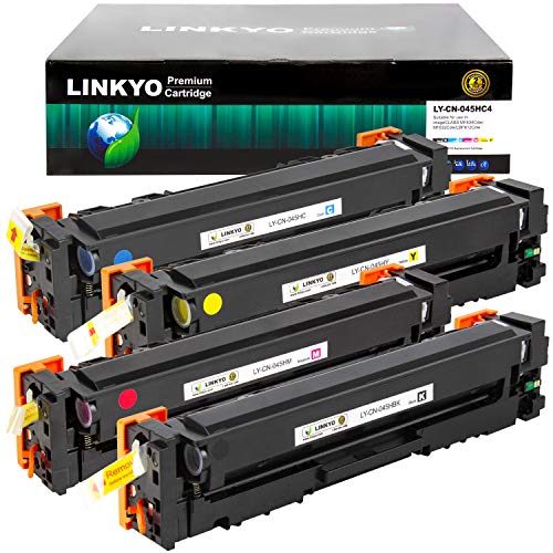 LINKYO Compatible Toner Cartridge Replacement for Canon 045 High Capacity 045H (Black, Cyan, Magenta, Yellow, 4-Pack)