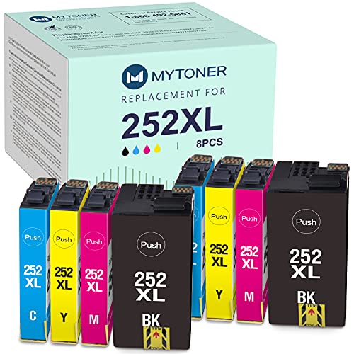 MYTONER Remanufactured Ink Cartridge Replacement for Epson 252XL 252 XL 252 Ink for Workforce WF-7620 WF-7710 WF-3640 WF-3630 WF-3620 WF-7610 WF-7110 Printer ( Big-Black Cyan Magenta Yellow,8-Pack)