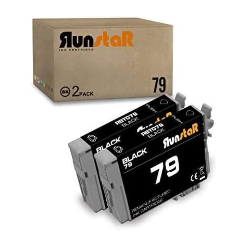 Run Star Remanufactured 79 Ink Cartridge for Epson 79 T079 T079120 Replacement to use with Artisan 1430 and Stylus Photo 1400 Printer, 2 Black