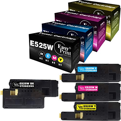 (BK+C+M+Y) 4-Pack Compatible Toner Cartridge Replacement for Dell E525W E525 for Dell E525W Wireless Color Laser Printer for 593-BBJX 593-BBJU 593-BBJV 593-BBJW, Sold by EasyPrint